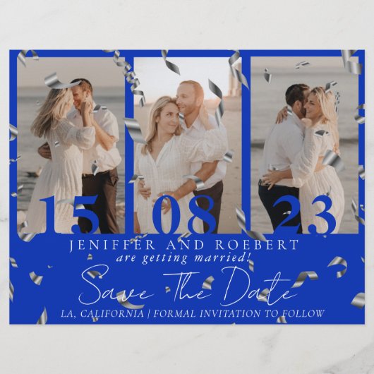 青い写真王室のコラージュ日付カードフライヤーを保存 チラシ (正面)