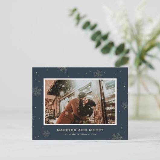 青い写真結婚したと新メリー婚クリスマス シーズンポストカード (スタンド正面)