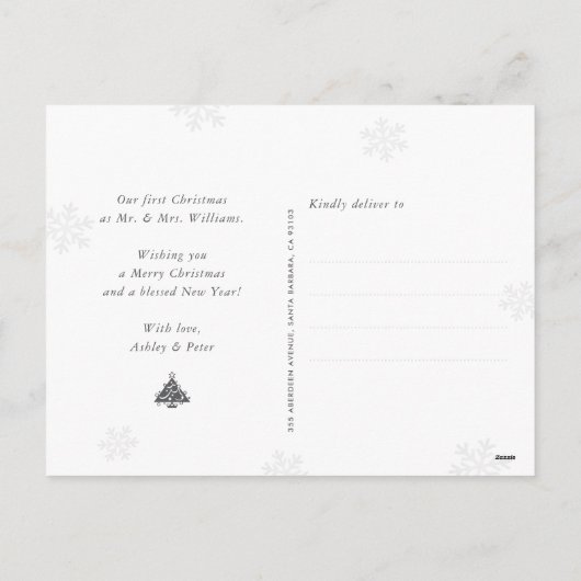 青い写真結婚したと新メリー婚クリスマス シーズンポストカード (裏面)