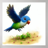 青い冠をかぶったオウムの3Dつるイメージ ポスター (正面)