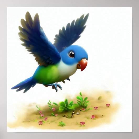青い冠をかぶったオウムの3Dつるイメージ ポスター (正面)