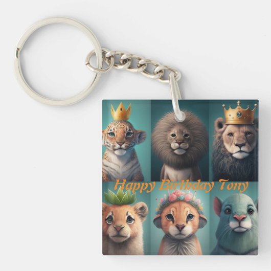 青い冠をかぶった可愛い野生動物 キーホルダー (正面)