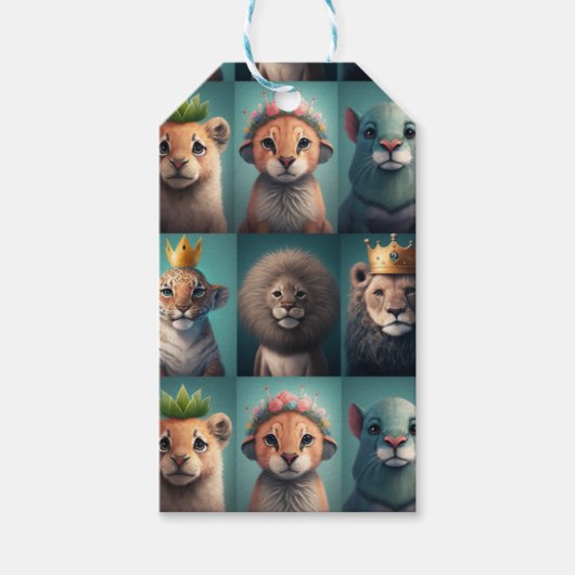 青い冠をかぶった可愛い野生動物 ギフトタグ (正面)