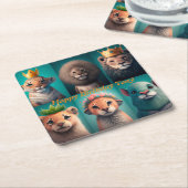 青い冠をかぶった可愛い野生動物 スクエアペーパーコースター (アングル)