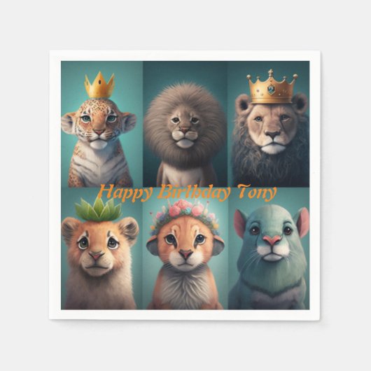 青い冠をかぶった可愛い野生動物 スタンダードカクテルナプキン (正面)