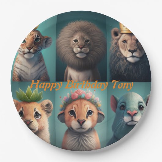 青い冠をかぶった可愛い野生動物 ペーパープレート (正面)