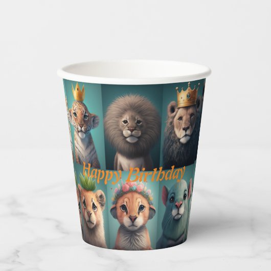 青い冠をかぶった可愛い野生動物 紙コップ (正面)