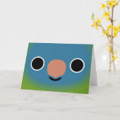 青い冠をつけたインコの顔 カード (黄色い花)