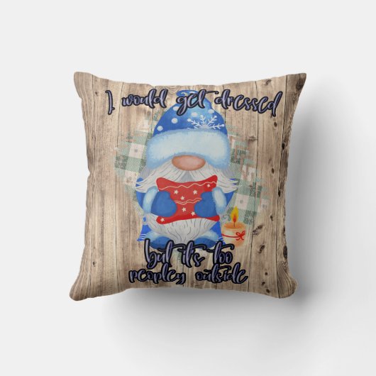 青い冬のおもしろい格言も外の人々 クッション (裏面)