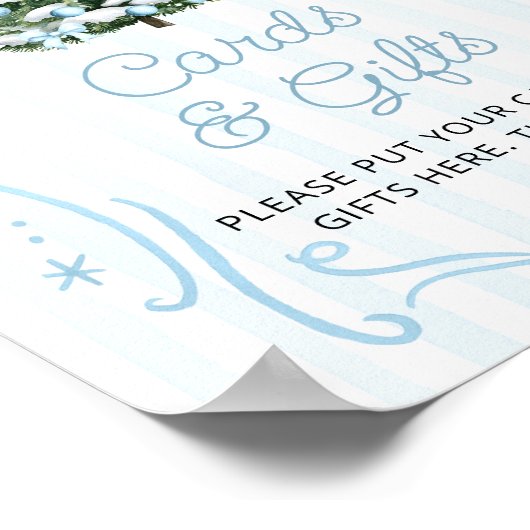 青い冬のクリスマス ベイビーシャワー カードとギフト ポスター (角)