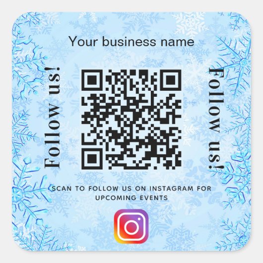 青い冬のビジネス名qrコードインスタンス スクエアシール (正面)