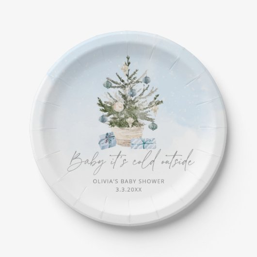 青い冬のベビーは外の寒さ ペーパープレート (正面)