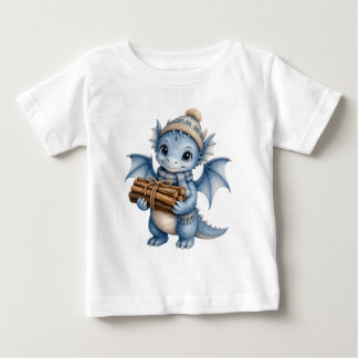 青い冬のベビードラゴンと薪の子供たち ベビーTシャツ
