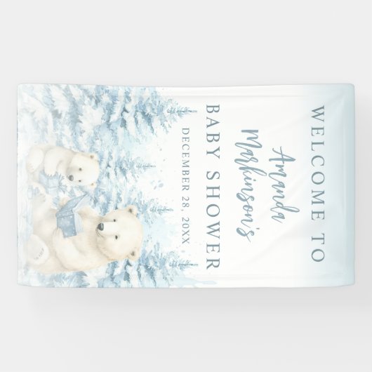 青い冬のホッキョクグマの水の色ウェルカムバナー 横断幕 (横)