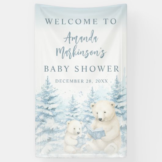 青い冬のホッキョクグマの水の色ウェルカムバナー 横断幕 (縦)