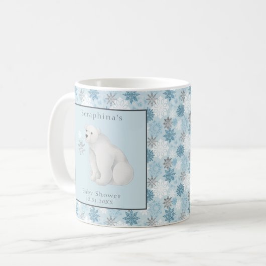 青い冬のホッキョクグマ赤ちゃんシャワーギフト コーヒーマグカップ (正面左)
