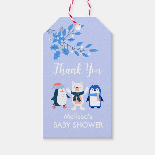 青い冬のワンダーランドのシロクマのペンギン ギフトタグ (正面)