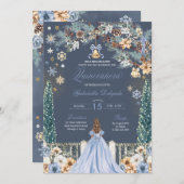 青い冬のワンダーランドの雪の結晶のキンセアニエラ 招待状 (正面/裏面)