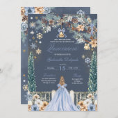 青い冬のワンダーランドの雪の結晶のキンセアニエラ 招待状 (正面/裏面)