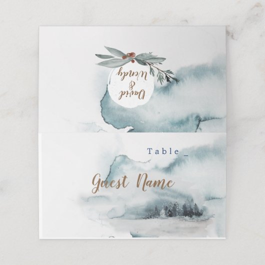 青い冬のワンダーランド結婚の座席表 プレイスカード (外部開封)