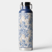 青い冬のヴィンテージ花模様 ウォーターボトル (正面)