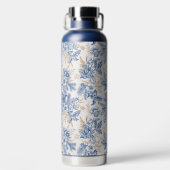 青い冬のヴィンテージ花模様 ウォーターボトル (背面)