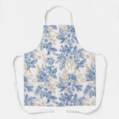 青い冬のヴィンテージ花模様 エプロン (正面)