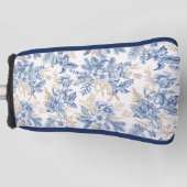 青い冬のヴィンテージ花模様 ゴルフヘッドカバー (正面)