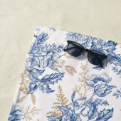 青い冬のヴィンテージ花模様 ビーチタオル (インサイチュ)