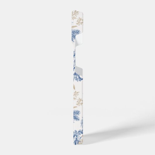 青い冬のヴィンテージ花模様 iPhoneケース (左側面)