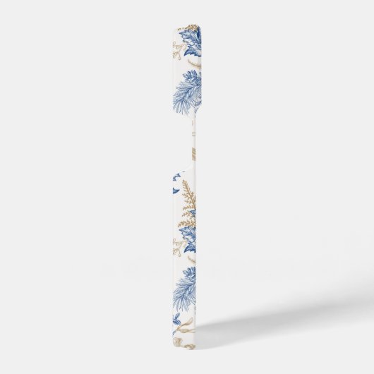 青い冬のヴィンテージ花模様 iPhoneケース (右側面)