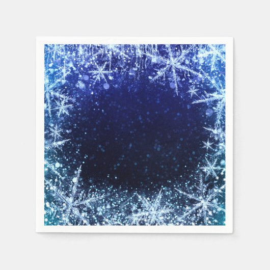 青い冬の不思議な国 凍った雪の結晶 パーティー スタンダードカクテルナプキン (正面)