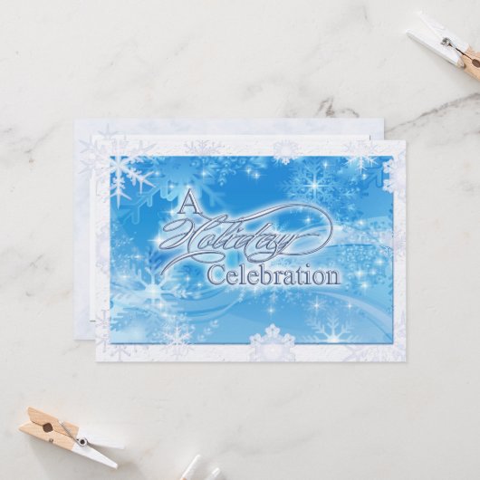 青い冬の休暇のお祝いへの招待 招待状 (正面/裏面インサイチュ)
