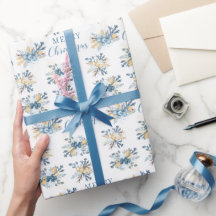 青い冬の果実メリークリスマスラッピング紙