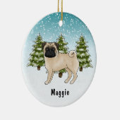 青い冬の森の中で子豚かわいい漫画の犬 セラミックオーナメント (右)
