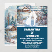 青い冬の森の風景 ウェディング 招待状 (正面/裏面)