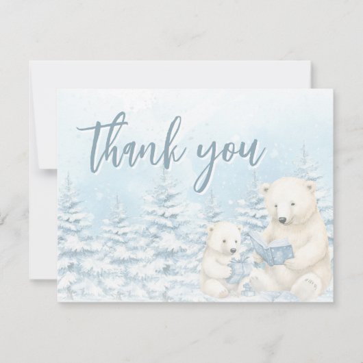 青い冬の極熊の水の色ベビーシャワーフラット サンキューカード (正面)