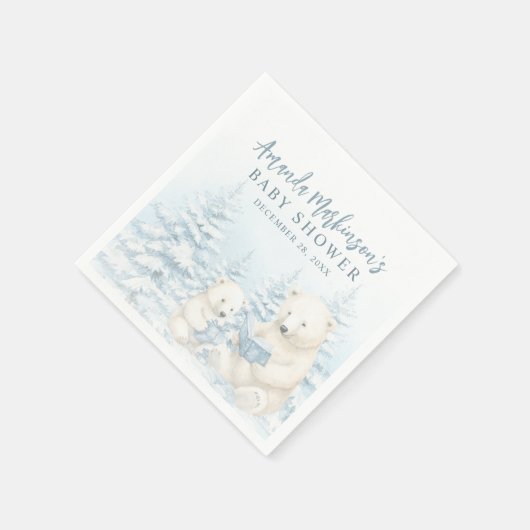 青い冬の極熊の水の色ベビーシャワー スタンダードカクテルナプキン (角)