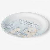 青い冬の極熊の水の色ベビーシャワー ペーパープレート (アングル)