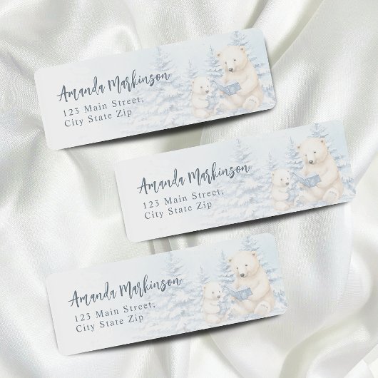 青い冬の極熊の水の色ベビーシャワー ラベル