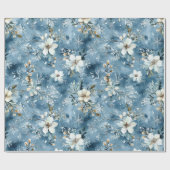 青い冬の模様の白い花 ラッピングペーパー (フラット)