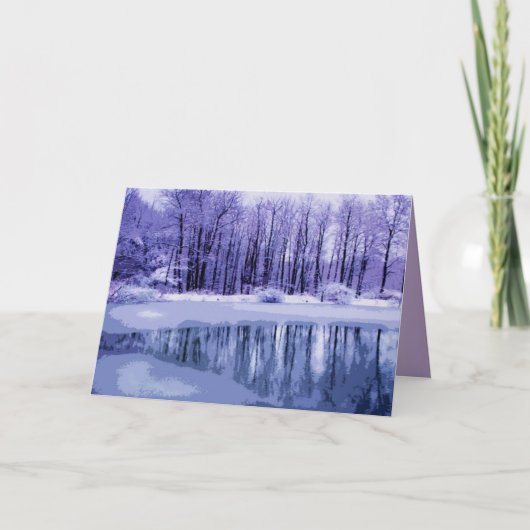 青い冬の池のクリスマスカード シーズンカード (正面)