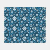青い冬の白い雪の結晶模様 フリースブランケット (正面(横))