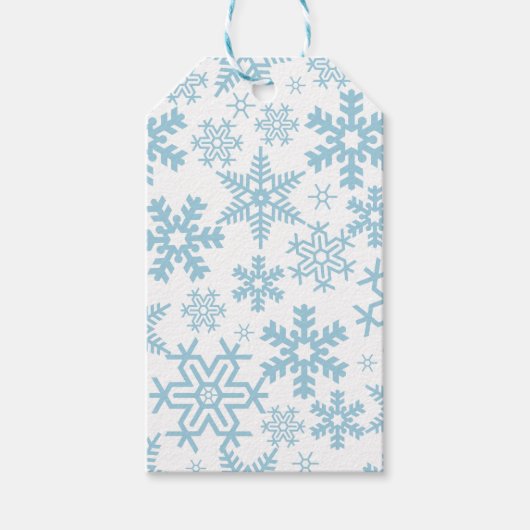 青い冬の雪の結晶の白 ギフトタグ (正面)