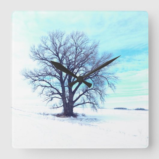 青い冬 スクエア壁時計 (正面)