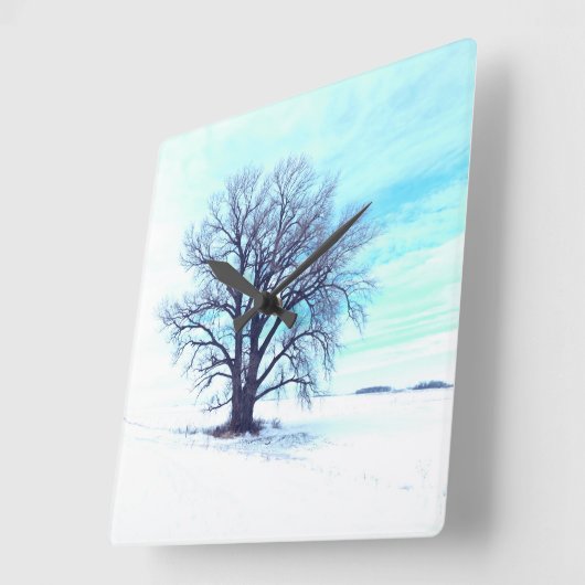 青い冬 スクエア壁時計 (傾斜)