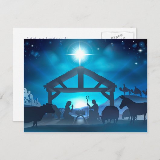 青い出生のクリスマスの郵便はがき シーズンポストカード (正面/裏面)