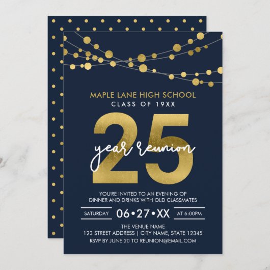 青い列のライト25年クラス懇親会 招待状 (正面/裏面)