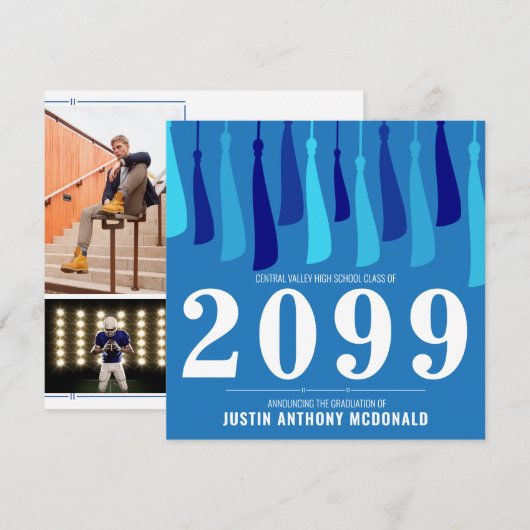 青い列の房2写真卒業 招待状 (正面/裏面)