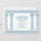 青い列を持つギリシャエレガント誕生日パーティー 招待状 (正面)